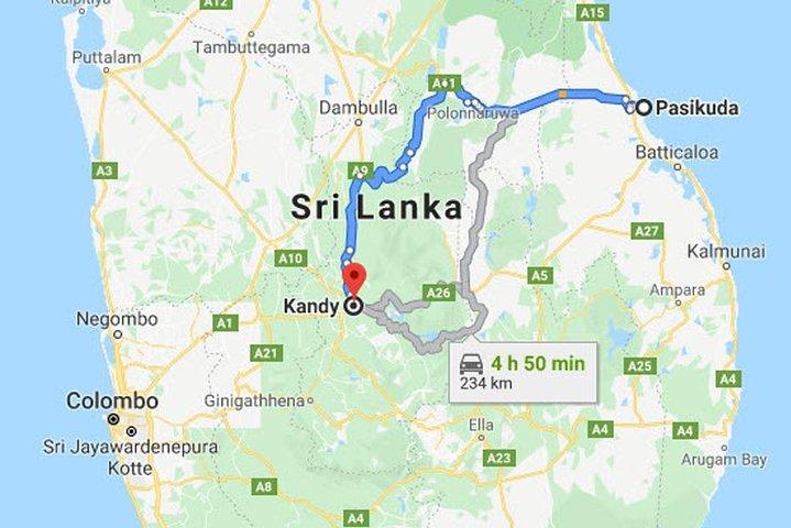 Pasikuda City to Kandy City Private Transfer