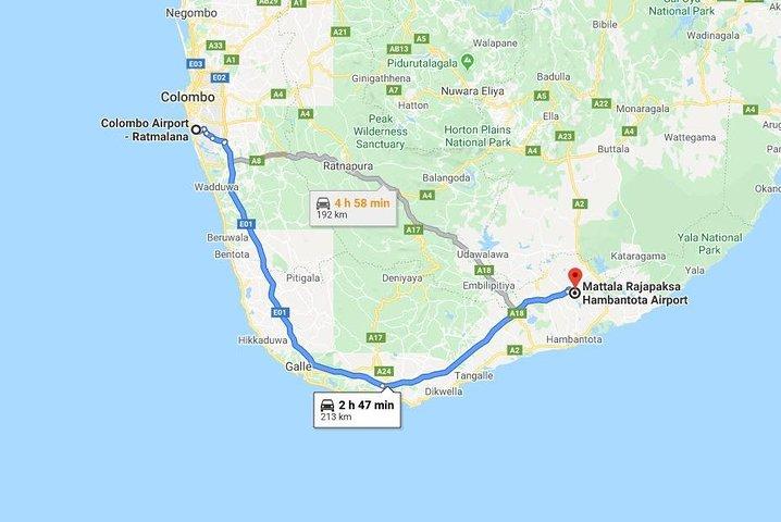 Ratmalana Airport (IATA: RML) to Mattala Intl. Airport (IATA: HRI) Transfer