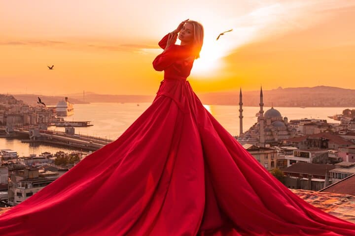 Rooftop Flying Dress Photo Shoot in Istanbul