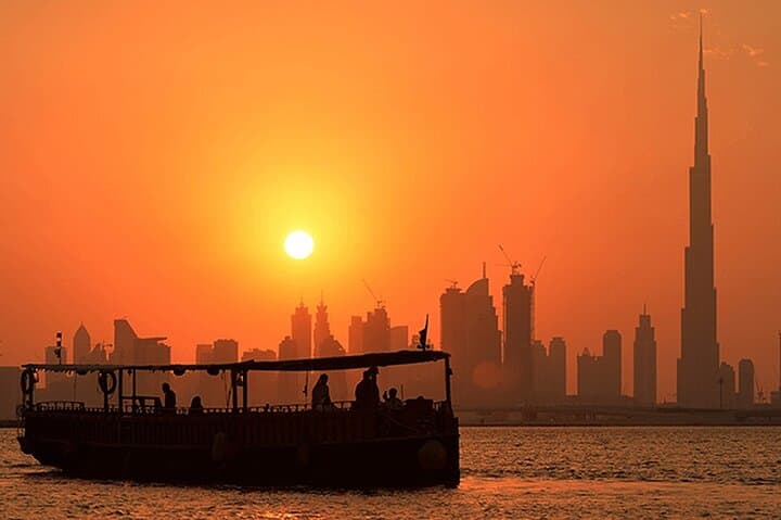 Burj Khalifa Sunset Tour in Wooden Boat with Transfers