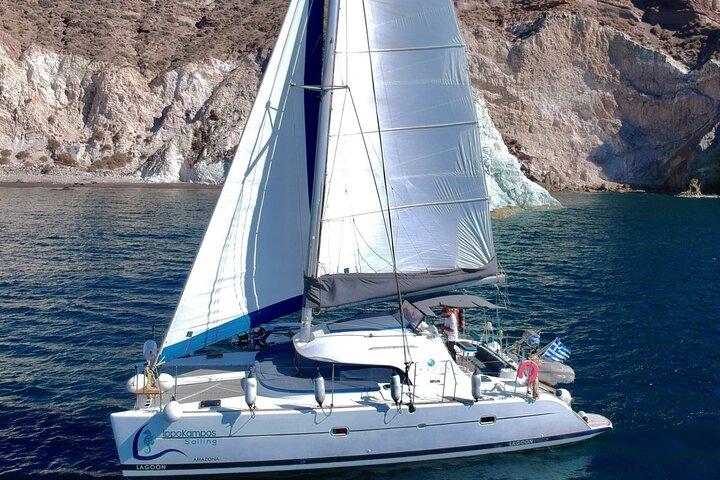 Santorini: Private Catamaran Cruise to Volcano with BBQ & Drinks