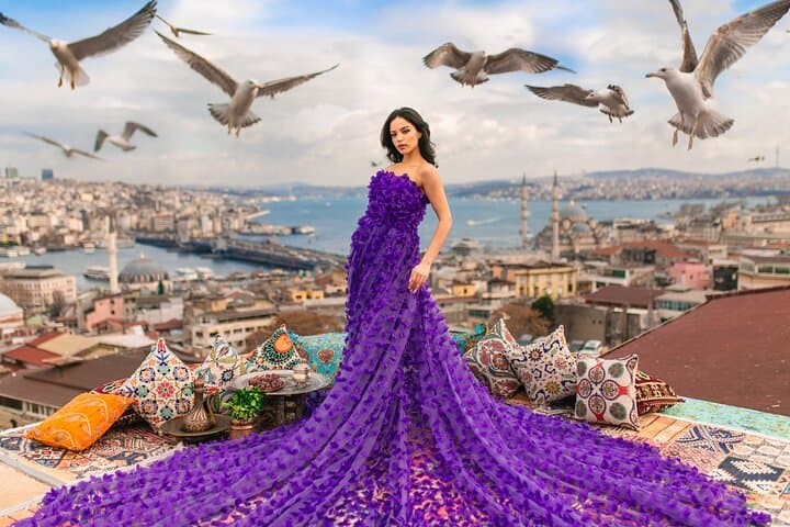 Rooftop Flying Dress Photo Shoot in Istanbul