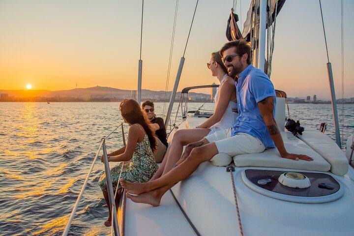 Sunset on a Sailboat along the Coast of Barcelona