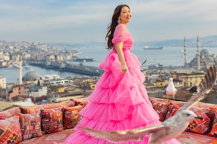 Rooftop Flying Dress Photo Shoot in Istanbul