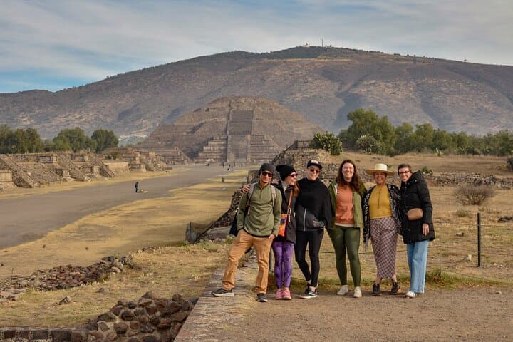 Pyramids of Teotihuacan and restaurant in a natural cave