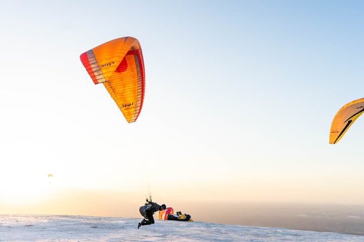 Paragliding in Marrakech Agafay Desert Sunset.
