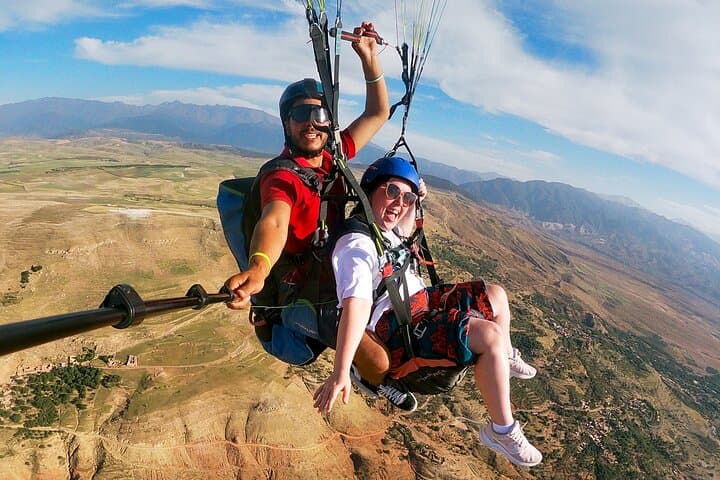 Paragliding in Marrakech Agafay Desert Sunset.