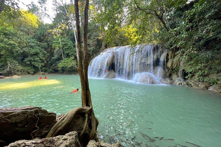 Floating and Railway Markets and Erawan Waterfall (Group Tour)