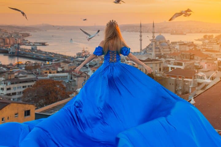 Istanbul Rooftop Photoshoot with Flying Dress