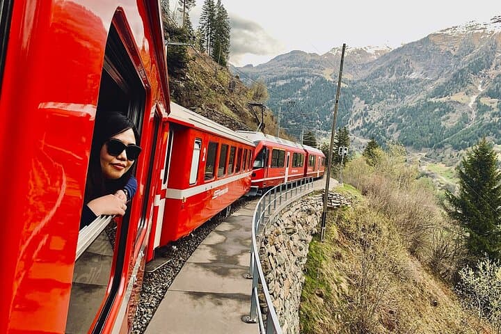 Swiss Alps Bernina Red Train and St.Moritz Tour from Milan