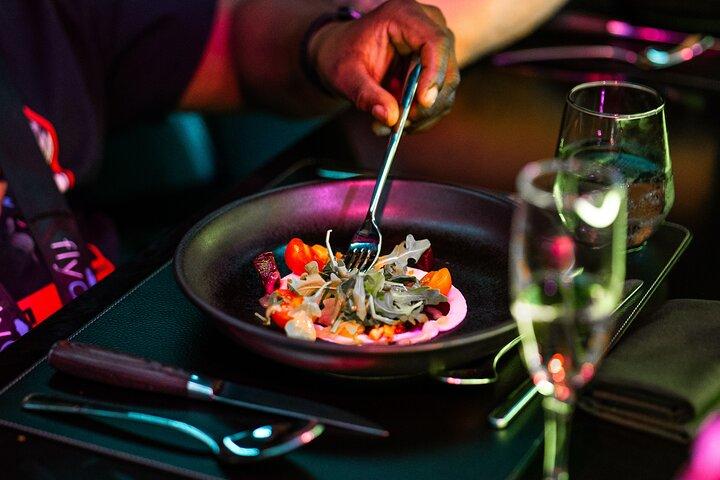 Fly Dining 4 Course Sunset and City Light Dinner Over San Juan