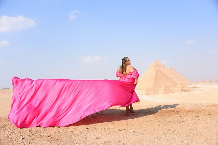 Flying Dress Photoshoot with Camel and Horse Riding in Giza