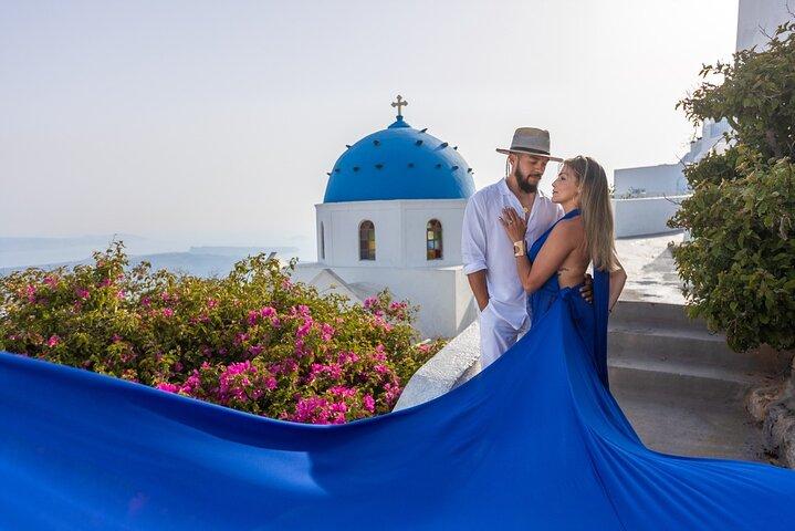 Santorini Flying Dress Photoshoot with a Pro Photographer