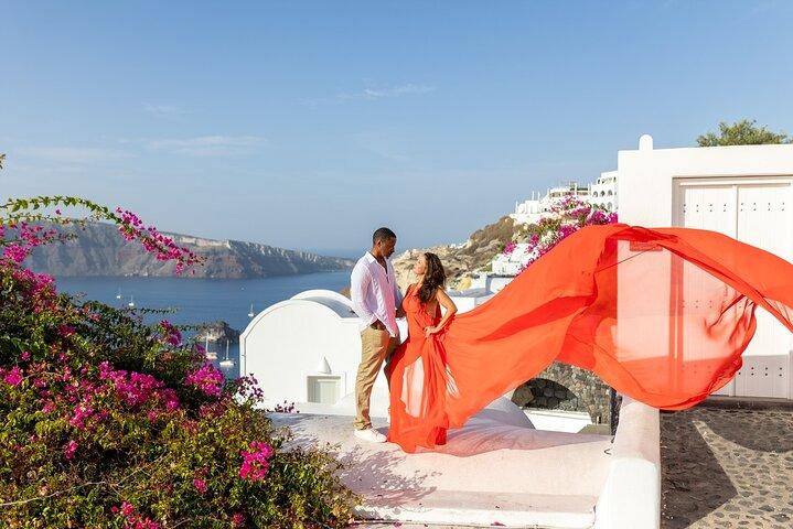 Santorini Flying Dress Photoshoot with a Pro Photographer