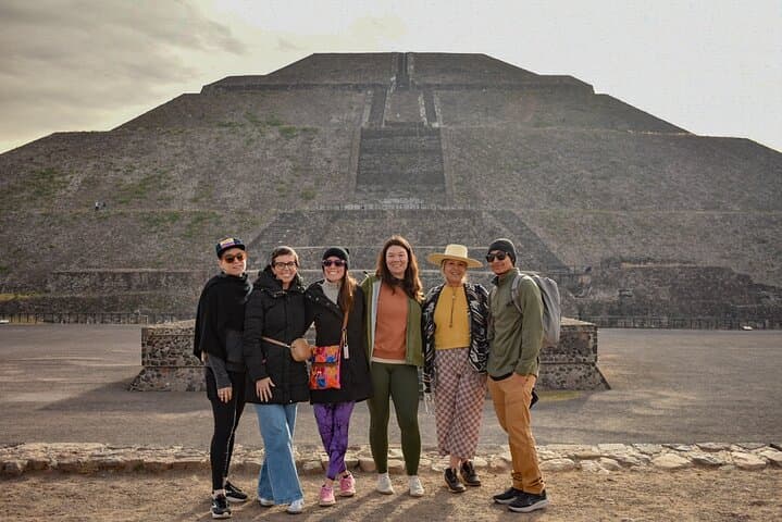 Pyramids of Teotihuacan and restaurant in a natural cave