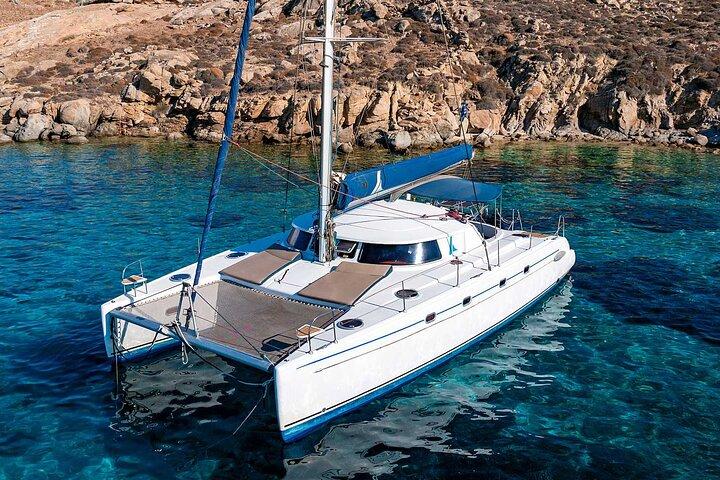 Mykonos Catamaran Full Day Private Cruise, 8-flavor Meal & Drinks