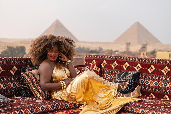 Pyramids of Giza Flying Dress Photoshoot from a Rooftop