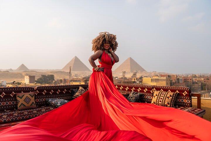 Pyramids of Giza Flying Dress Photoshoot from a Rooftop