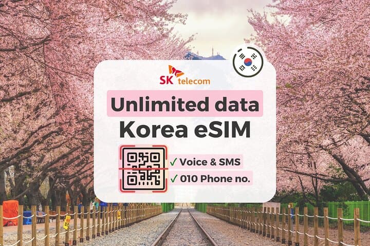 Korea eSIM with SKT Unlimited LTE data + Voice