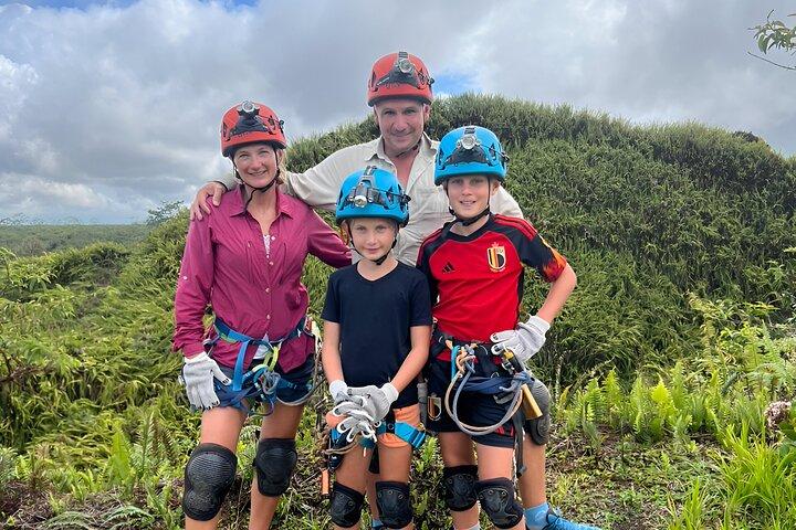 Rappel inside Trillizos Volcano in Isabela Island