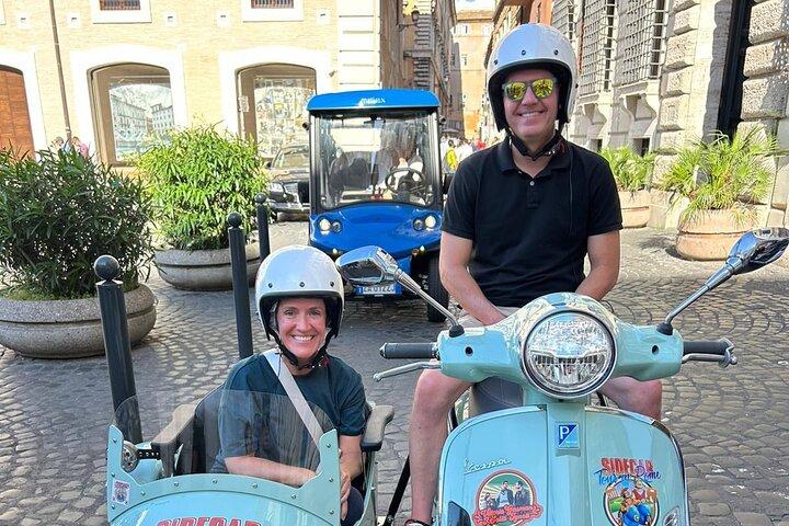 Rome Sunset Vespa Sidecar Tour with Panoramic Prosecco Toast