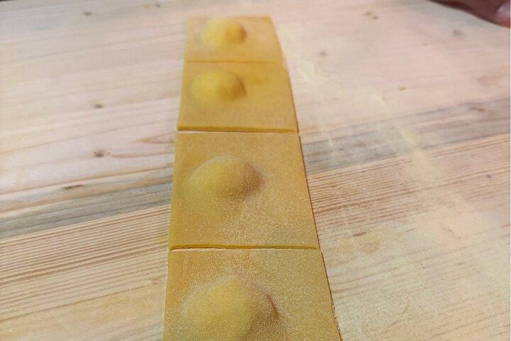 Course of pasta Fettuccine and Ravioli with Truffle, Tiramisu and Wine