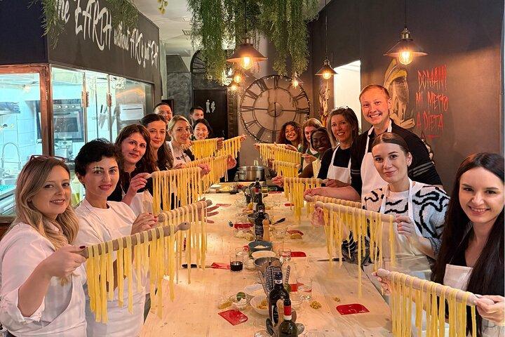 Course of pasta Fettuccine and Ravioli with Truffle, Tiramisu and Wine