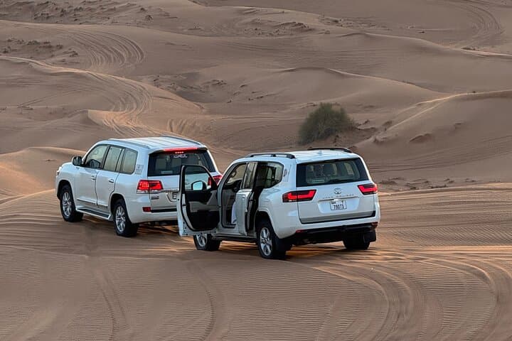 Premium Desert Safari Camel Ride with Sandboarding and BBQ Dinner