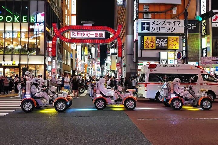 Tokyo Astronaut Tour in Space Suit Drive the Tiny Moon Car