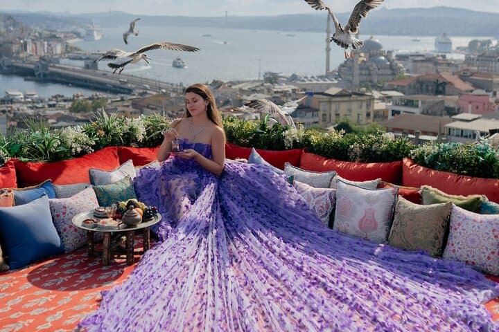Rooftop Flying Dress Photoshoot in Istanbul
