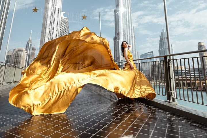 Dubai Burj Khalifa Flying Dress Photoshoot