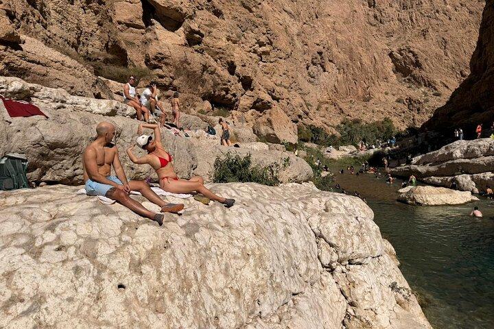 Group Tour to Wadi Shab Hike, Swim, Cave, Sinkhole & Fins Beach