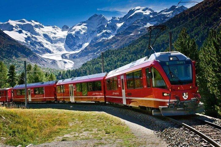 Swiss Alps Bernina Train and St Moritz Day Tour from Milan