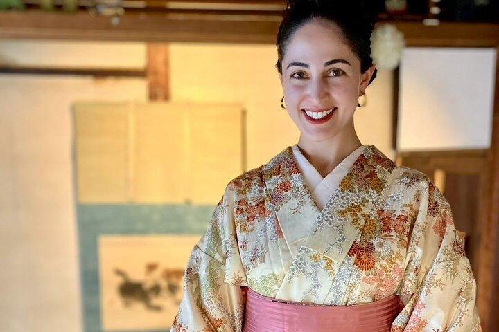 A Unique Antique Kimono and Tea ceremony Experience in English