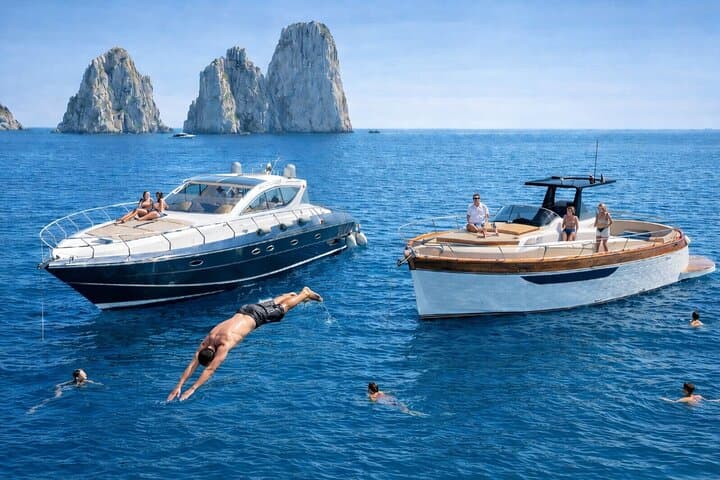 Private Exclusive Boat Capri Tour and City with Aperitif and swim