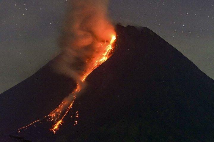 Yogyakarta Evening at Merapi Volcano Admiring Falling Lava