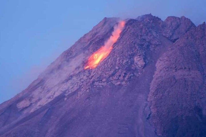 Yogyakarta Evening at Merapi Volcano Admiring Falling Lava