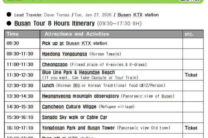 Happy^^ Busan Day Tour Pickup at the KTX Station(Family, Couple)
