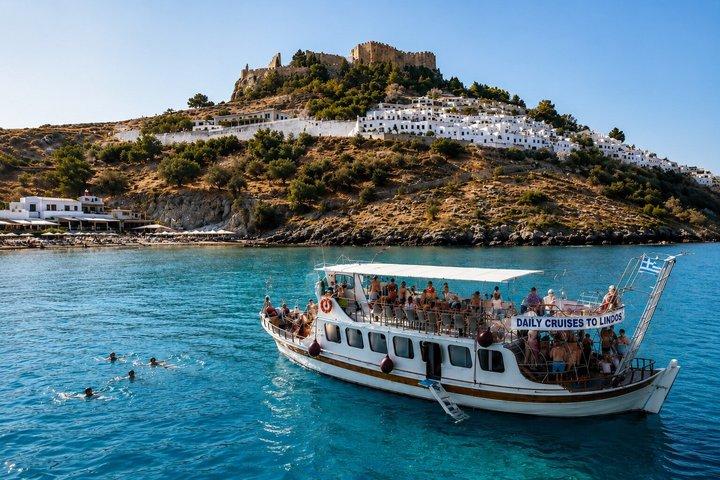 Faliraki: Lindos Boat Cruise with Swim stops & Free Time
