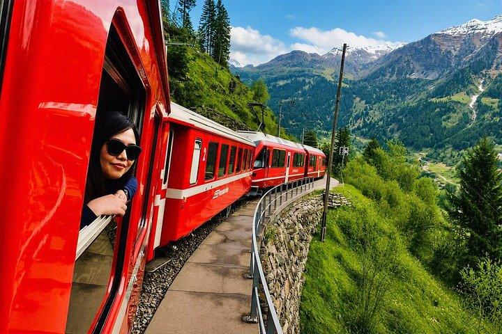 Swiss Alps Bernina Red Train and St.Moritz Tour from Milan